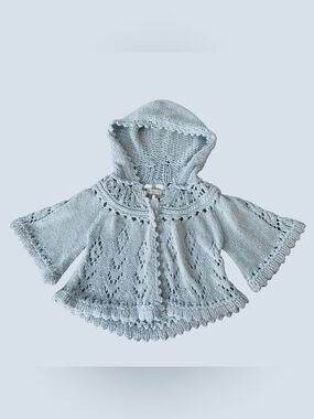 Y2K Anthropologie Sleeping on Snow Hooded Knit Baby Blue Cardigan Chunky Wool